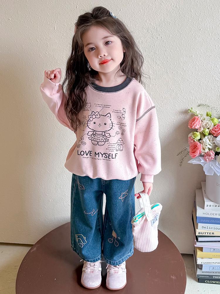 Flickors broderade jeans med raka ben - 2025 Höstmode