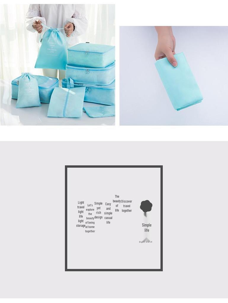 Travel Storage Set: Foldable Toiletry, Makeup, Clothes, Shoes, Digital Accessories, and Drawstring Luggage Bags.