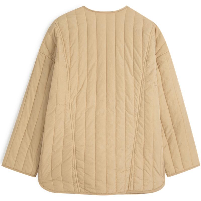 Calvin Klein Autumn Winter Solid Color Round Neck Quilted Cotton Jacket Women Jacket Light-Khaki 40WJ501PF2