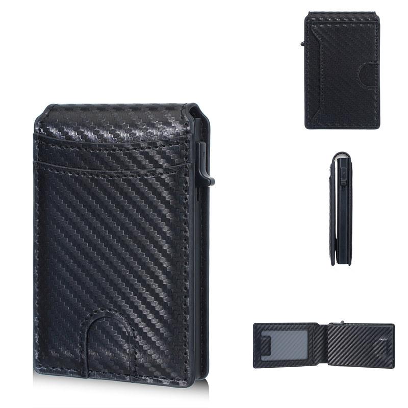 Baellerry Carbon Fiber Texture Anti RFID Theft Card Holder Artificial Leather Purses Wallets Vintage Design Business ID Credit Card Holders