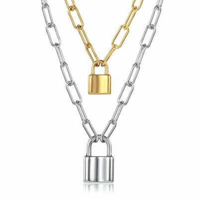 Stainless Steel Silver/Gold Color PadLock Pendant Long Necklace Cable Chain Necklace Women Collar Jewelry Choker