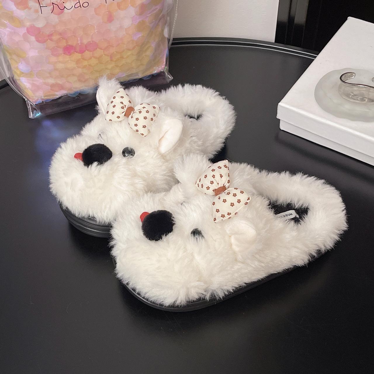 

Cute fun plush puppy comfortable non-slip bag head drag autumn and winter fashion fluffy slippers versatile warm cotton slippers 40-41