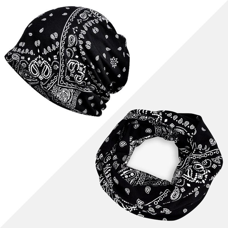 Women's Floral Print Cotton Pullover Hat and Scarf Set for Sun Protection