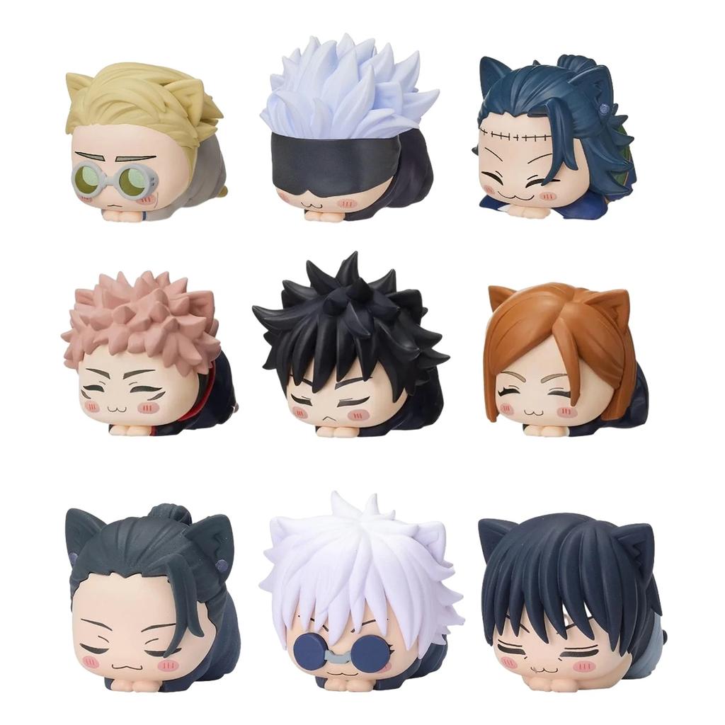 6CM Jujutsu Kaisen Anime Figur Itadori Yuji Satoru Gojo Sovende Katt PVC Q Versjon liggende 4 stk/Sett Modell Leker Gave Samling