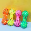 Dog Squeaky Chew Toy - Dumbbell Shape with Small Spikes, Rubber Pet Toy for Teething, Teeth Cleaning & Tartar Reduction,
