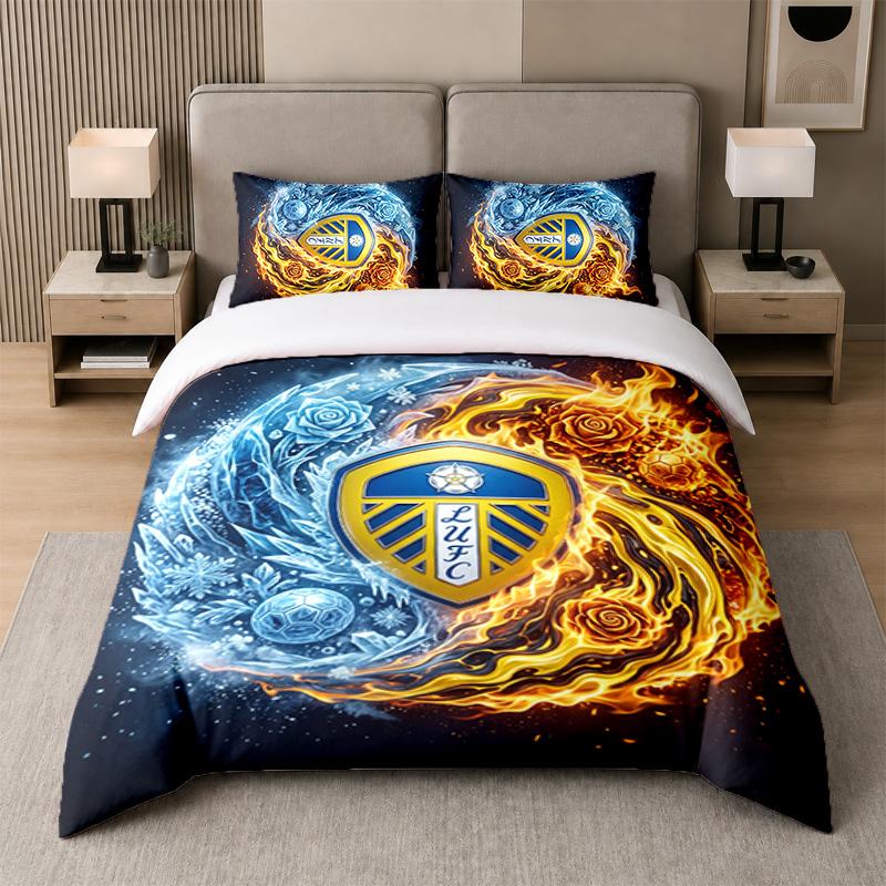3Pcs Bedding SetLeeds United Football Soft Bed Sheet and Two Pillowcases Home Bedroom Decor
