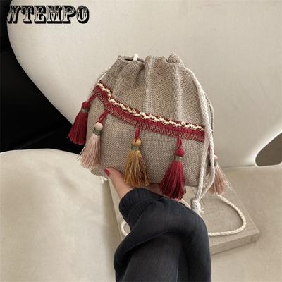 Жіноча сумочка Корейська версія Модна Універсальна Сумка-відро для дівчат Етнічний стиль Одноплечова Діагональна Крос Шнурок Китиця