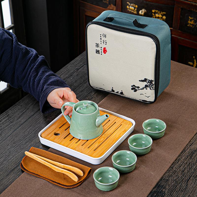 

Travel tea set One pot four cups business gift tea set New Kung Fu tea set Portable