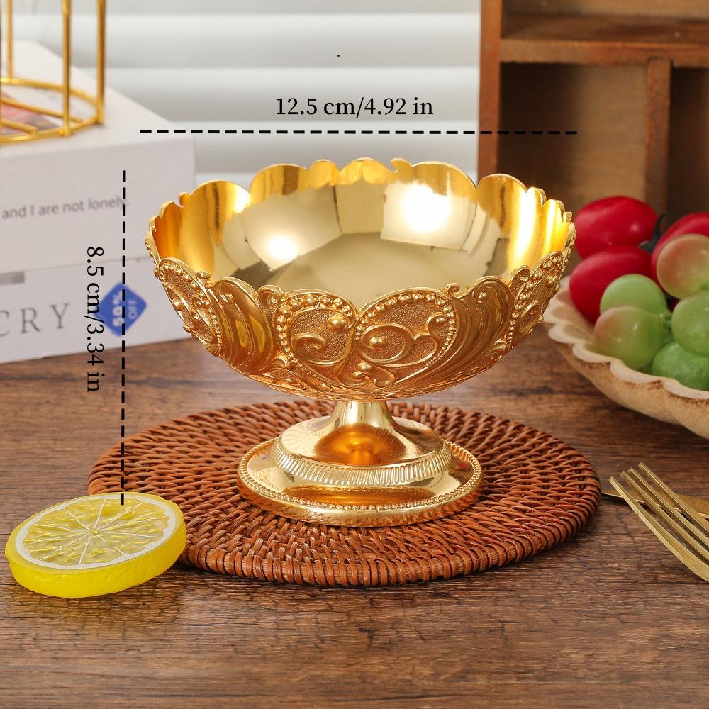Europäischer Obstteller, Goldene Legierung Exquisite Gravur Blumen Süßigkeitenschale, Futternapf Snack-Teller, Party Schreibtisch Dekoration