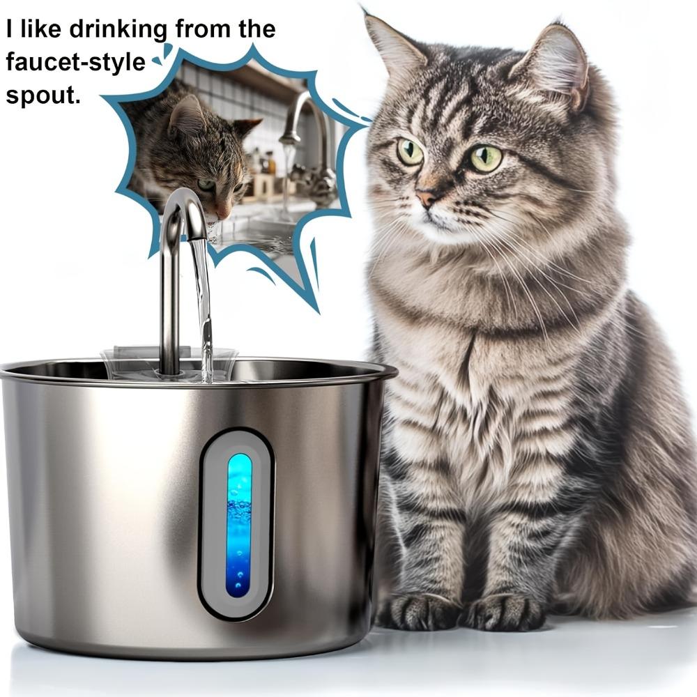 USB Automatic 2.2L Cat Water Fountain with Filter Stainless Steel Pet Water Dispenser for Cats Dogs Drinking Transparent Window