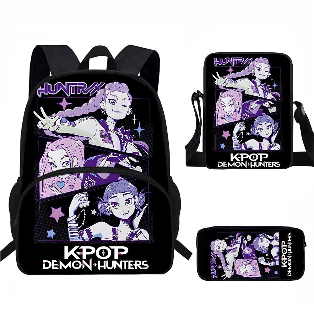 Hunters Demon Kpop Child School Backpack Set Breathable Fabric Primary Students
