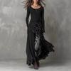 Stylish Leopard Print Patchwork Dress with Elastic Waist and Long Sleeves, Big Hem 2026