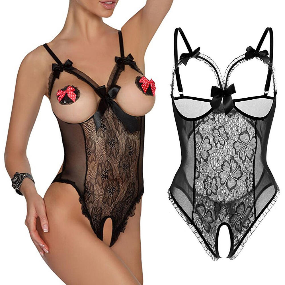 Underwear Sexy Women Plus Size Open Cup Crotchless Lingerie Lace Babydoll Nightwear M-2XL 2020