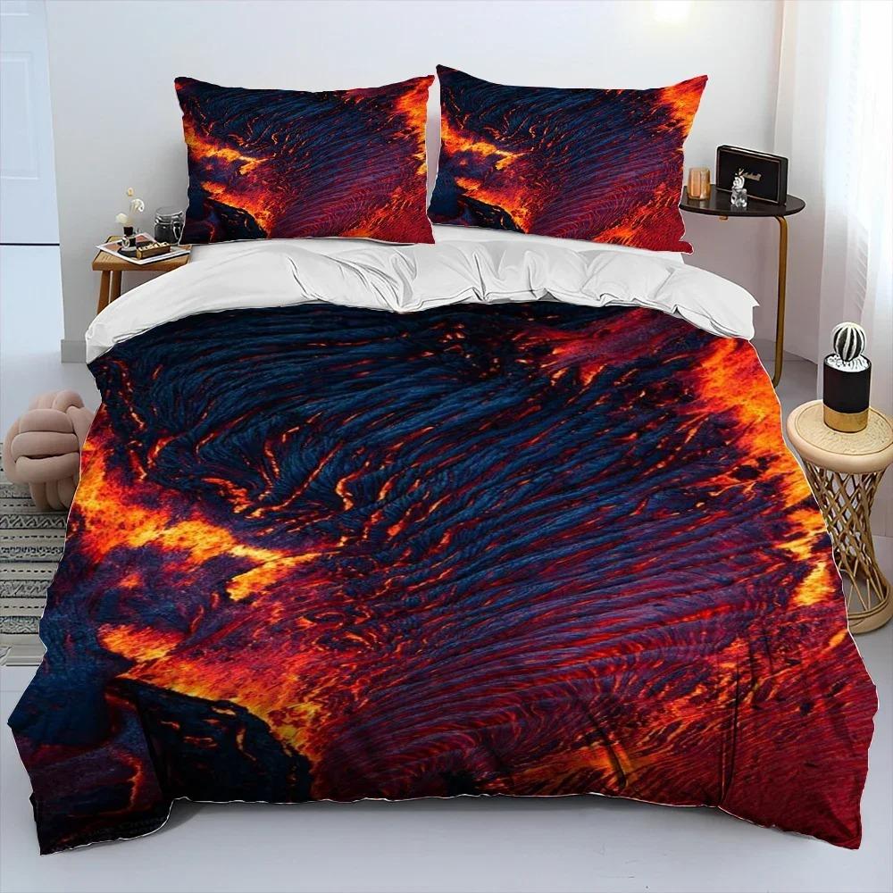 3D Vulkan Lava Magma Bettwäsche Set, Bettbezug Bettwäsche Set Bettdeckenbezug Kissenbezug, King Queen Size Bettwäsche Set Erwachsene Jungen