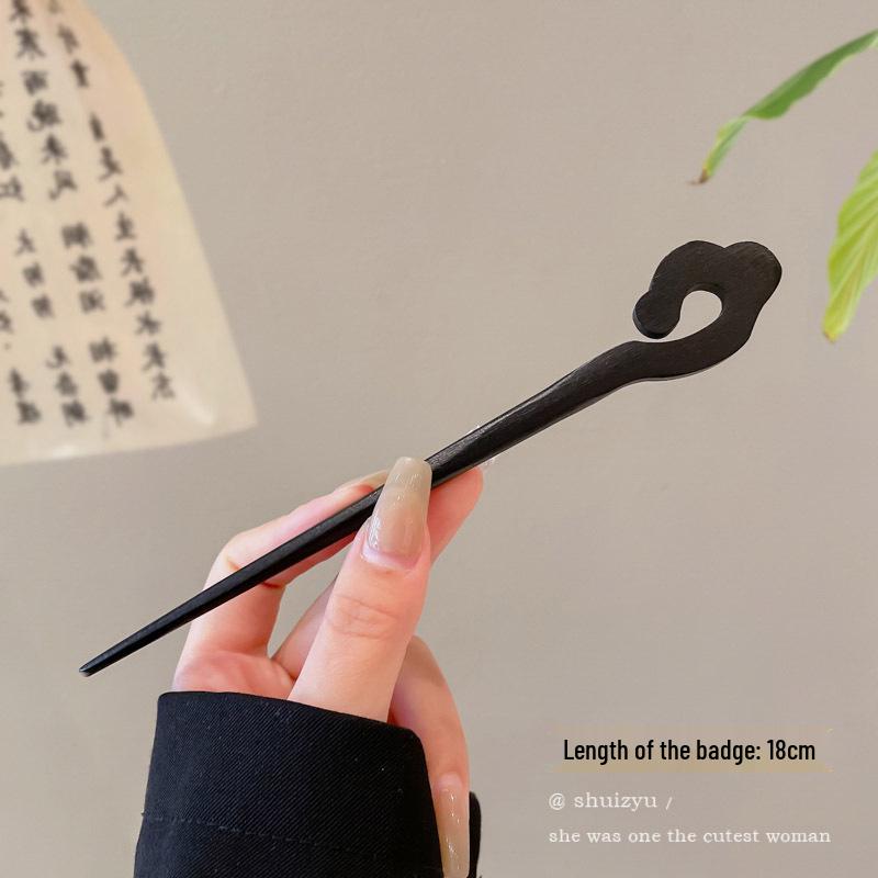 High-End Chinese Wooden Hairpin with Tassels – Ancient Style Ebony Faux for Women