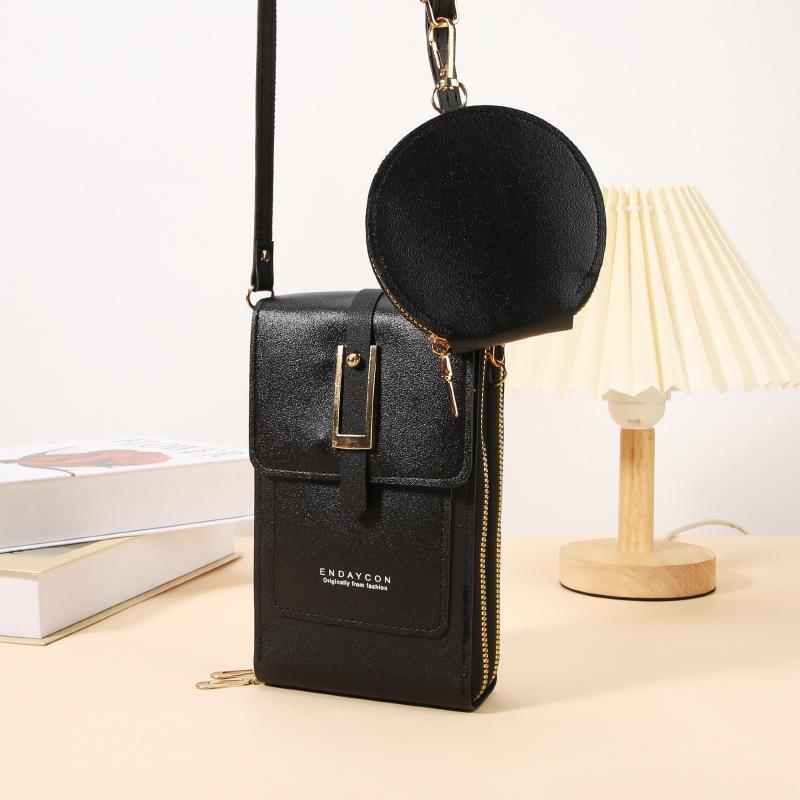 

Прозрачная сенсорная сумка для мобильного телефона 2025 простая и универсальная сумка-мессенджер с откидным клапаном на ремне с мини-кошельком для мелочи чёрный