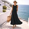 Women's Summer Maxi Dress Short Sleeve V Neck A Line Swing Dress Casual Beach Vacation Flowy Sundress with Pockets