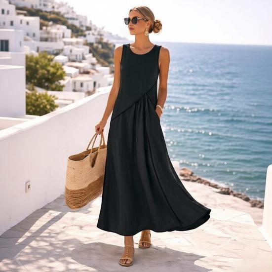 Women's Summer Maxi Dress Short Sleeve V Neck A Line Swing Dress Casual Beach Vacation Flowy Sundress with Pockets