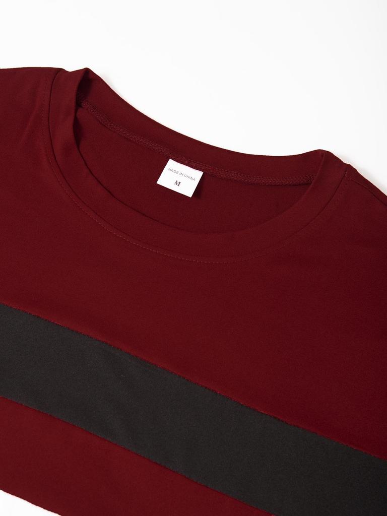Men's Color Block Casual Round Neck Long Sleeve Sports T-shirt