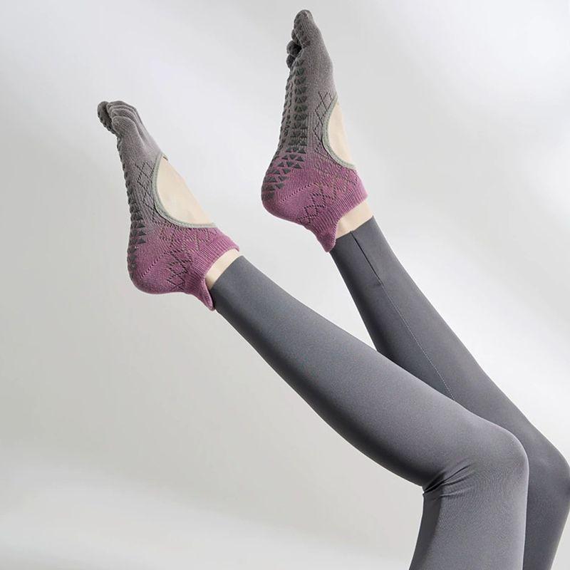 

Yoga Socks Non Slip Professional Female Toe Socks Dance Fitness Non-Slip Socks Room Socks Adult Pilates Socks Gradient Grape Grey