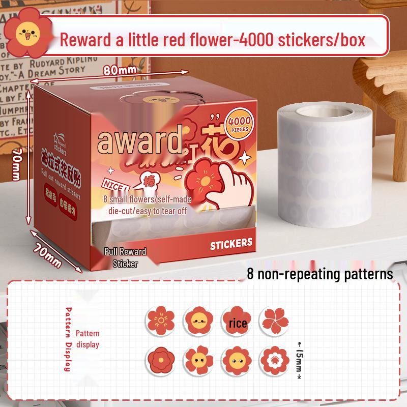 Children s Cute Reward Stickers for Primary & Kindergarten - Cartoon Designs with Little Red Flowers