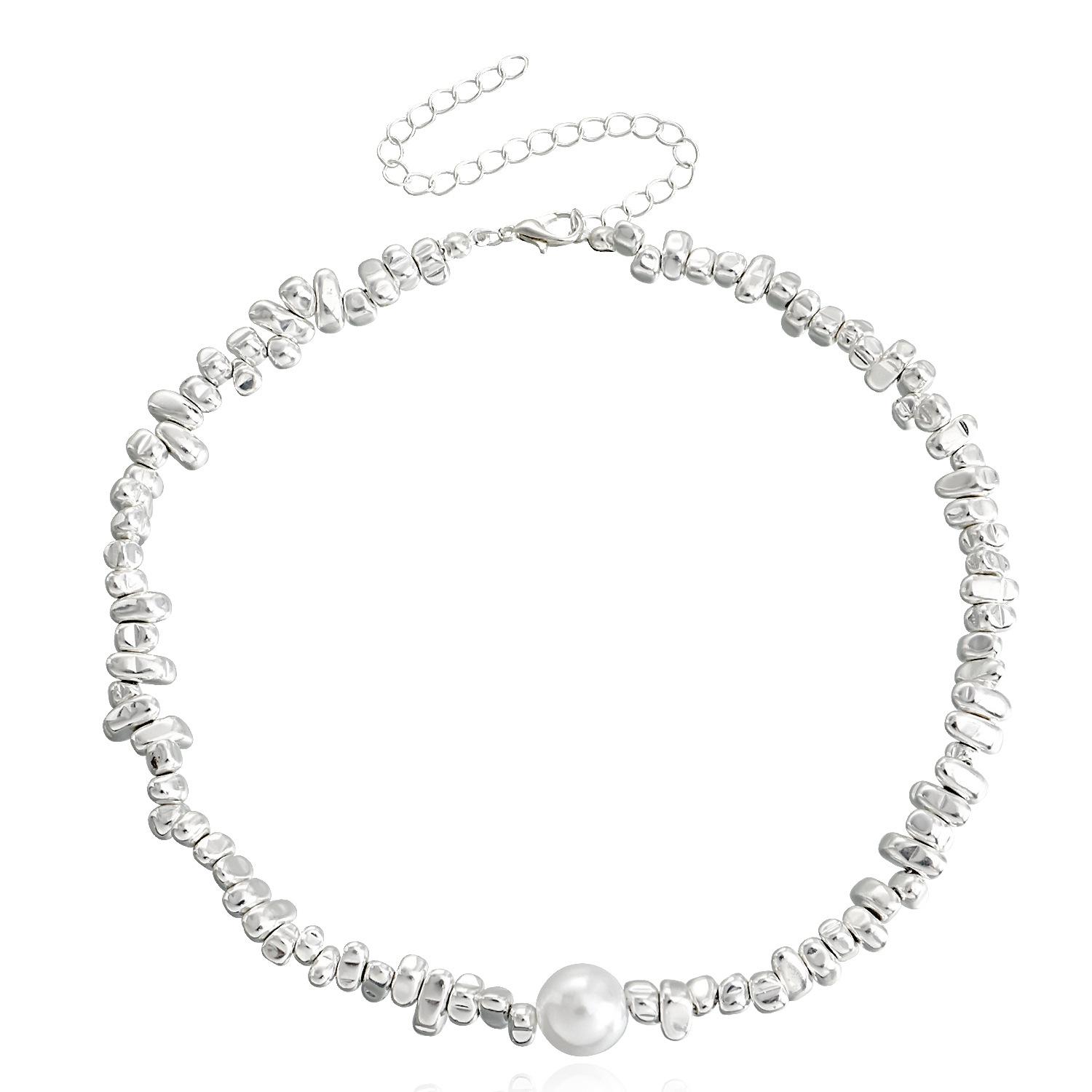 

A few taels of broken silver geometric irregular pearl pendant necklace collarbone chain personalized trendy item decoration