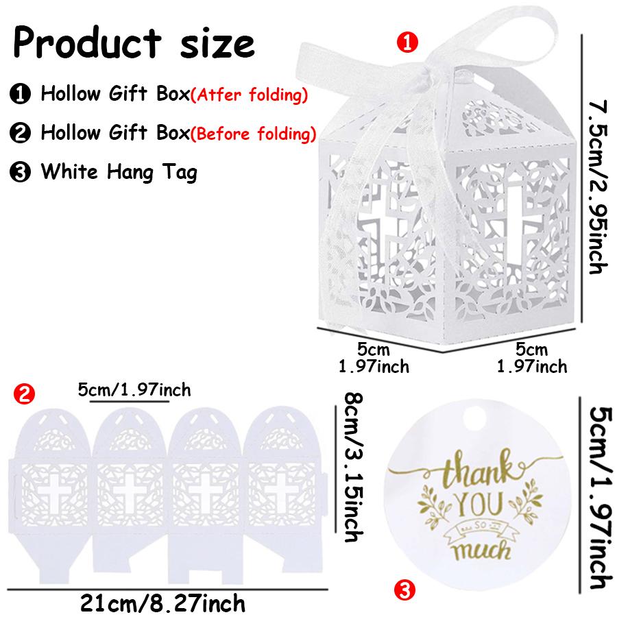 6-24pcs Elegant White Hollow Cross Gift Box Laser-Cut Wedding Candy Box Wedding Baptism Favors Gift Box Decoration Baptism Gifts