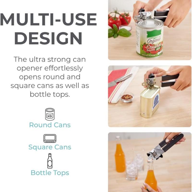 Heavy Duty Stainless Steel Manual Can Opener with Comfort Grip Handle Multifunctional Bottle Opener Easy to Use Durable Design