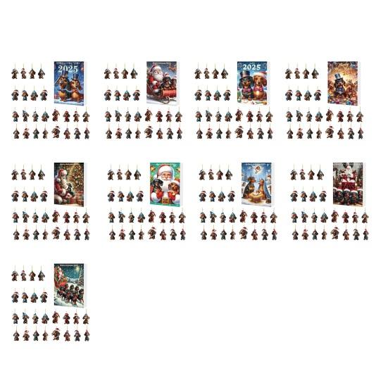 Vánoční adventní kalendář Jezevčík 2025 Odpočítávání 24 dní do Vánoc Dekorace Sběratelská 2D akrylová závěsná sada s přívěsky psa na domácí dekoraci