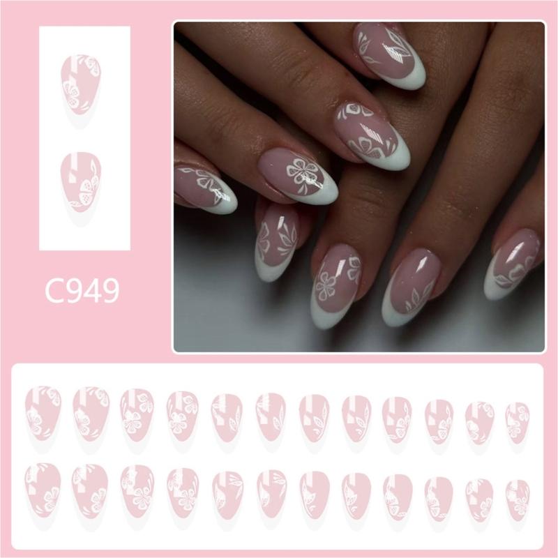 Press On Nail Almond Shaped Fake Nail Glossy Stick On Nail Natural Full Cover False Nail Acrylic Glues On Nail for Women