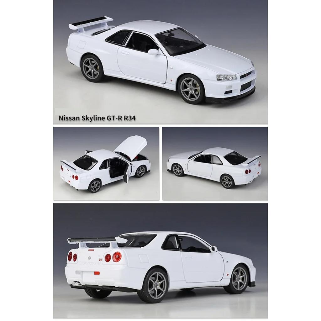 Welly 1/24 Nissan Skyline GTR R34 Alloy Sports Car Model Diecasts Metal Racing Car Vehicles Model Simulation Childrens Toys Gift
