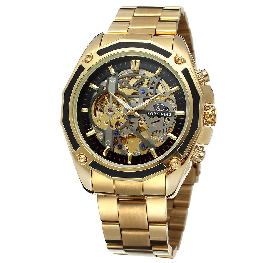 Orologio Meccanico Automatico Forsining Cinturino in Acciaio Vuoto Luminoso Orologio da Uomo Moda Orologio Meccanico
