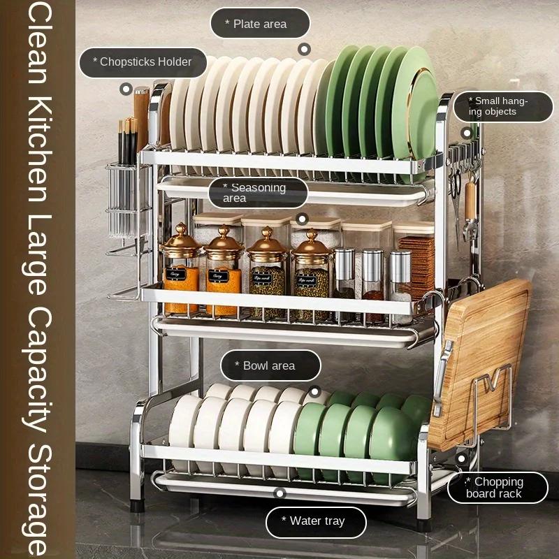 Kitchen Storage Rack for Knives, Bowls, Rack, Multi-functional Stainless Steel Bowl Rack and Knife and Chopsticks Holder