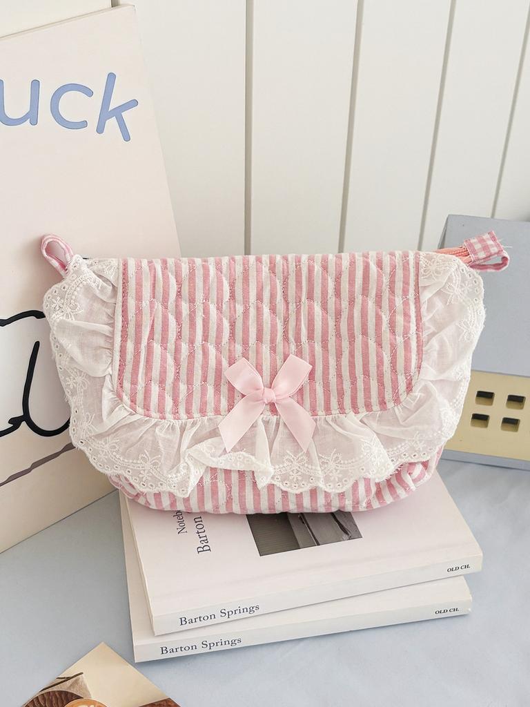 Stripe Sweetheart Lace Small Crossbody Purse With Magnetic Closure For Casual Wear