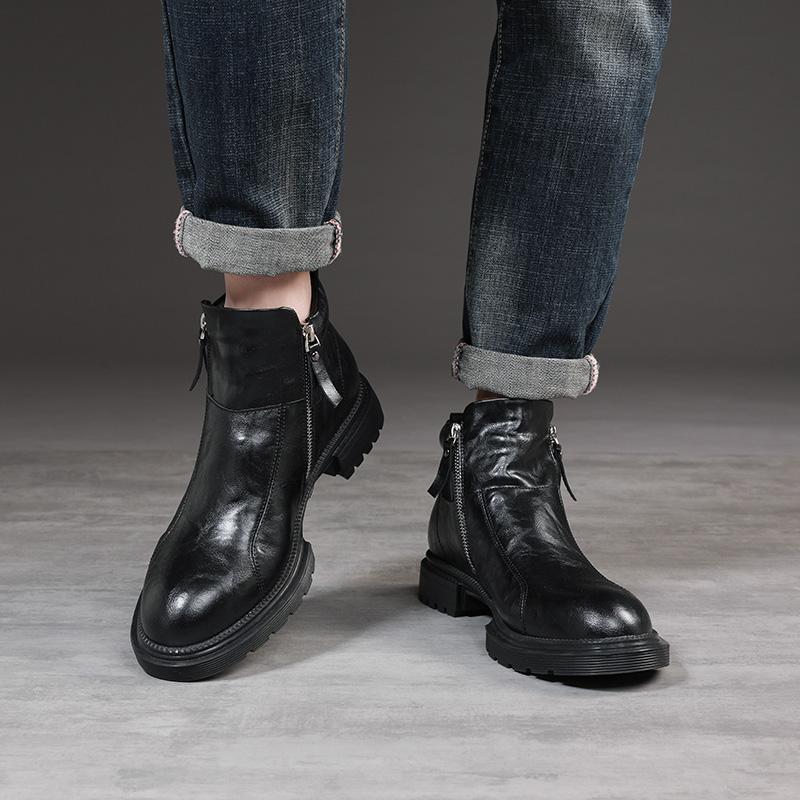 Fashion Black Business Men's Short Boots Fashionable Minimalist Style Outdoor Leisure Party Daily Office Genuine Leather Shoes New