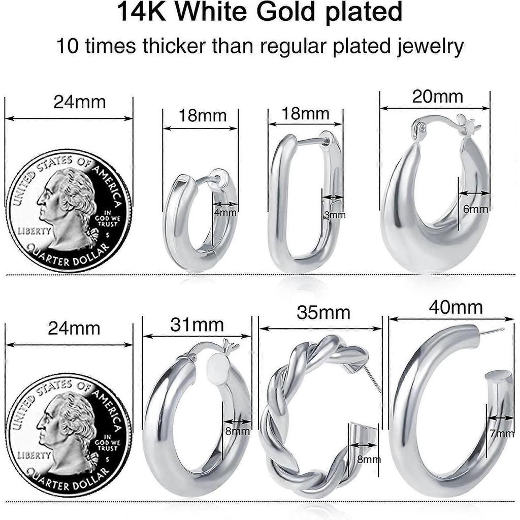6 Pairs Gold Chunky Hoop Earrings Set for Women Hypoallergenic Thick Open Twisted Huggie Hoop Jewelry for Birthday/Christmas Gifts