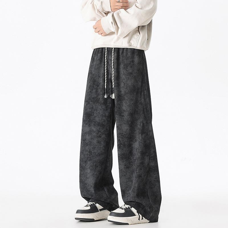 Men's Tie-Dye Wide Leg Pants - Corduroy Drawstring Loose Trousers for Streetwear and Casual Daily Wear