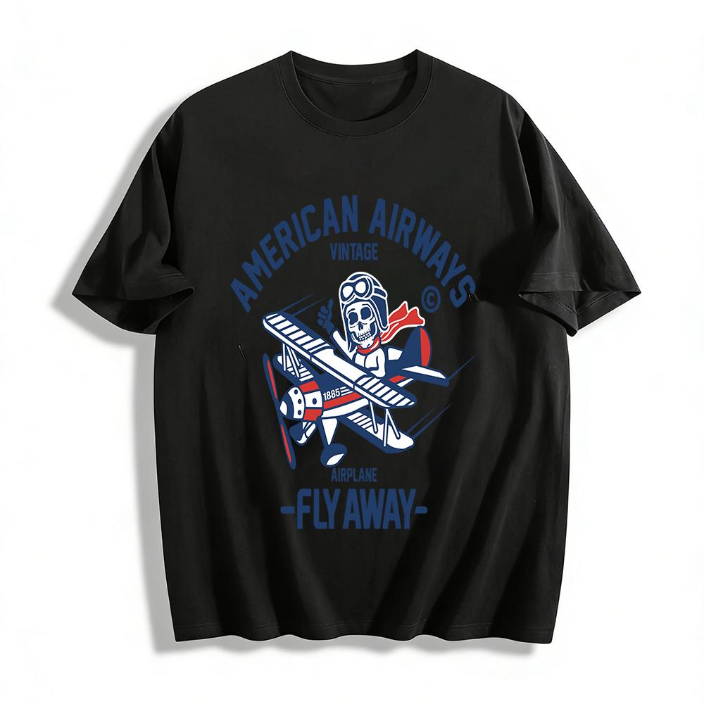 

Vintage American Airways Skull Pilot Print Casual T-shirts Pure cotton T-shirt XXS