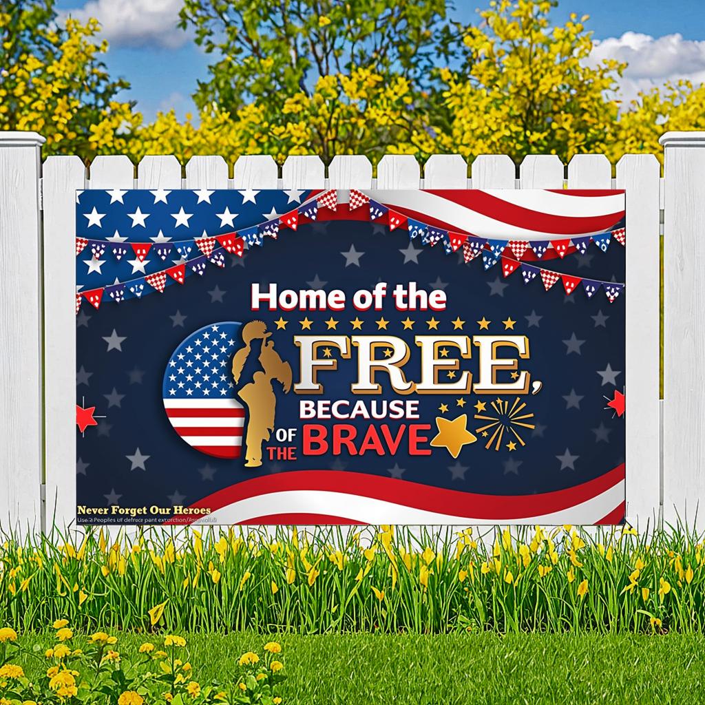 American Flag Design Celebration Banner Decorative Stars Patriotic Banner Silhouette Soldier Lightweight Fabric