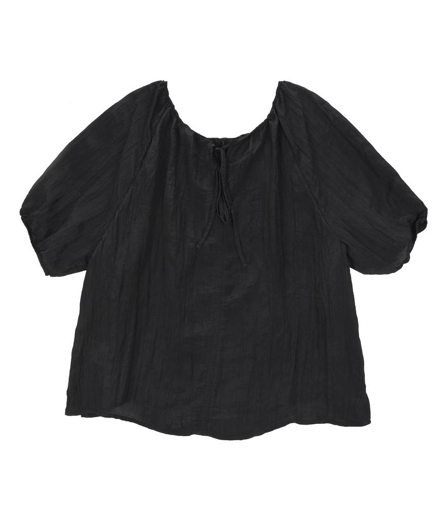 PALAP Women'S Sleeved Neckline Shirred Volume Blouse_Pl25S4Sh057_Bk