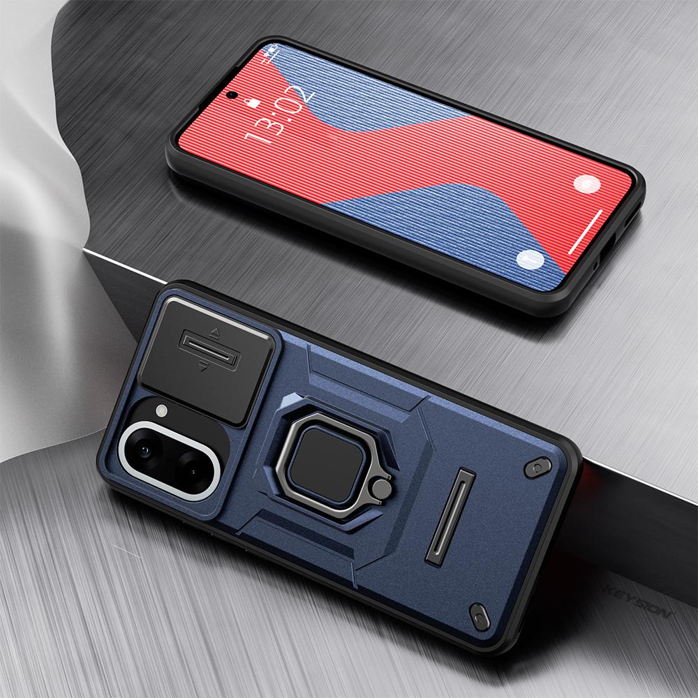 KEYSION Shockproof Case for OnePlus Nord CE5 5G Slide Camera Protection Metal Ring Stand Phone Cover for One Plus 1+ Nord CE 5
