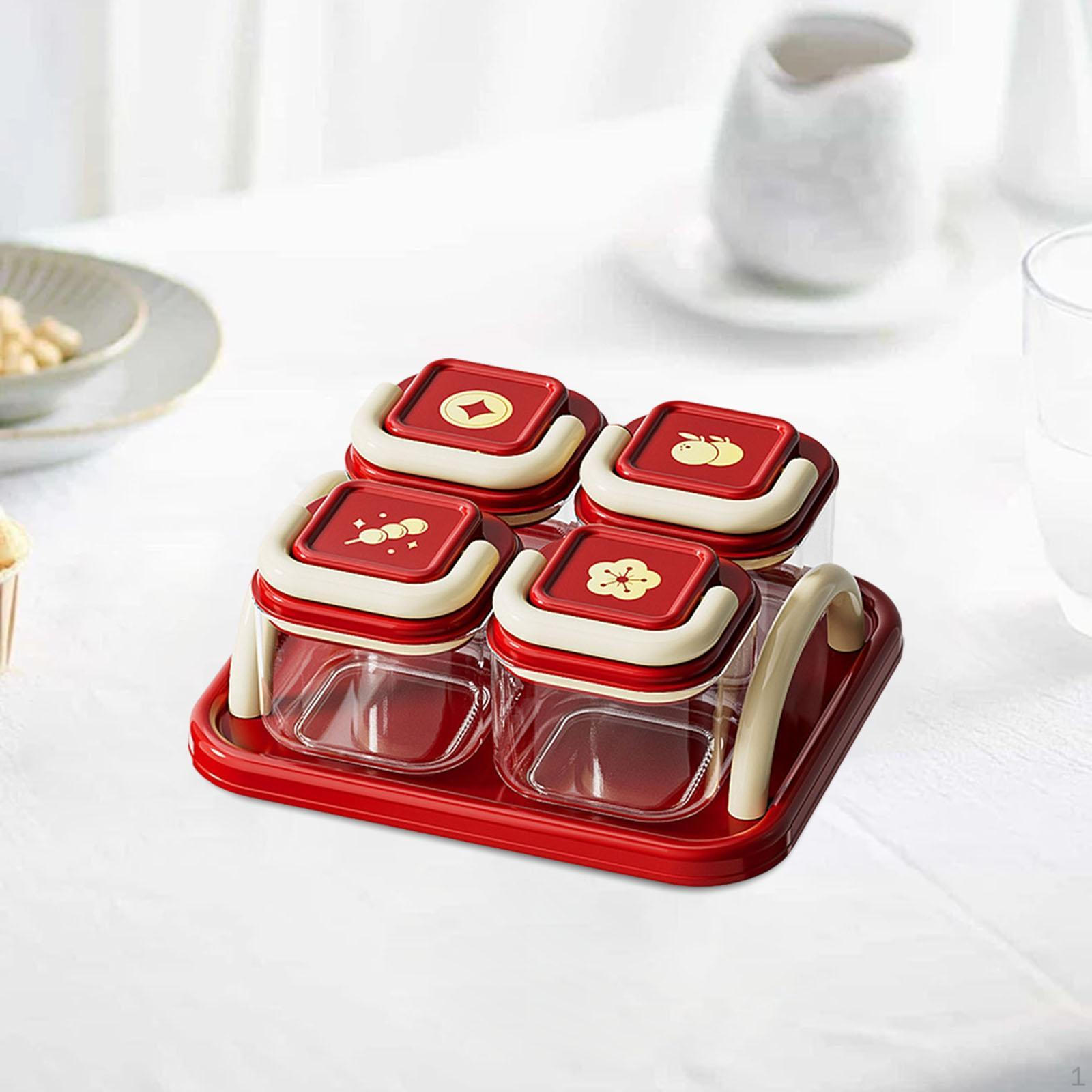 Dessert And Snack Tray Versatile Vintage Storage Dining Room Cookie Jar 4 Bowls_Red 2230₽