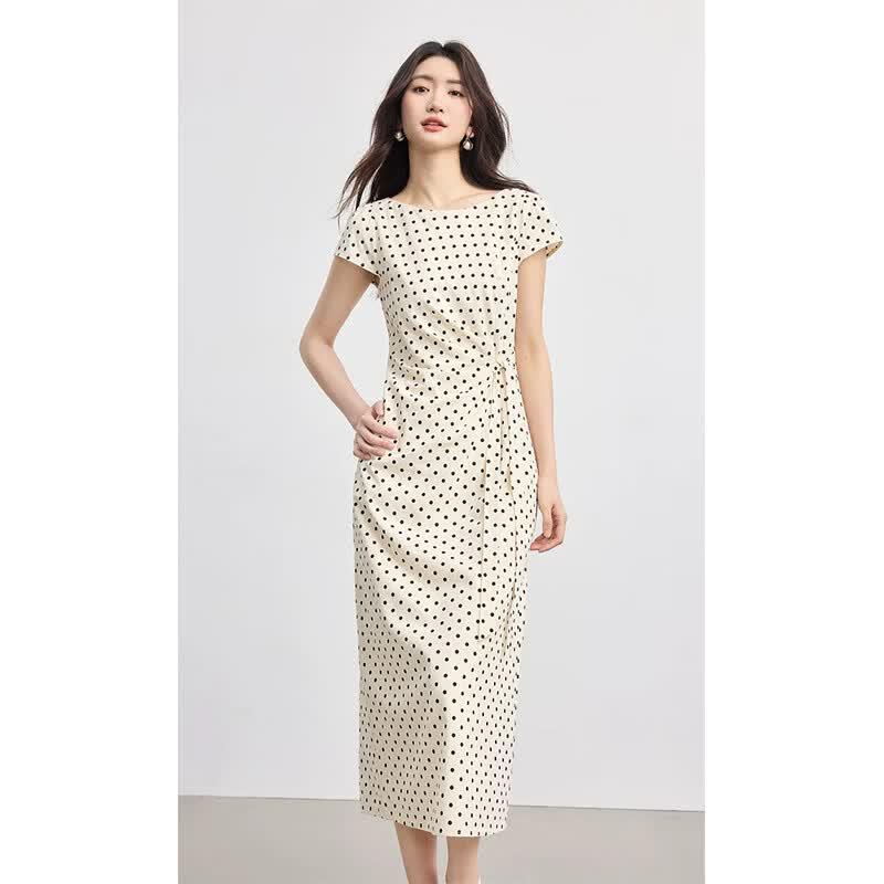 La Chapelle French Vacation Polka Dot Midi Dress S