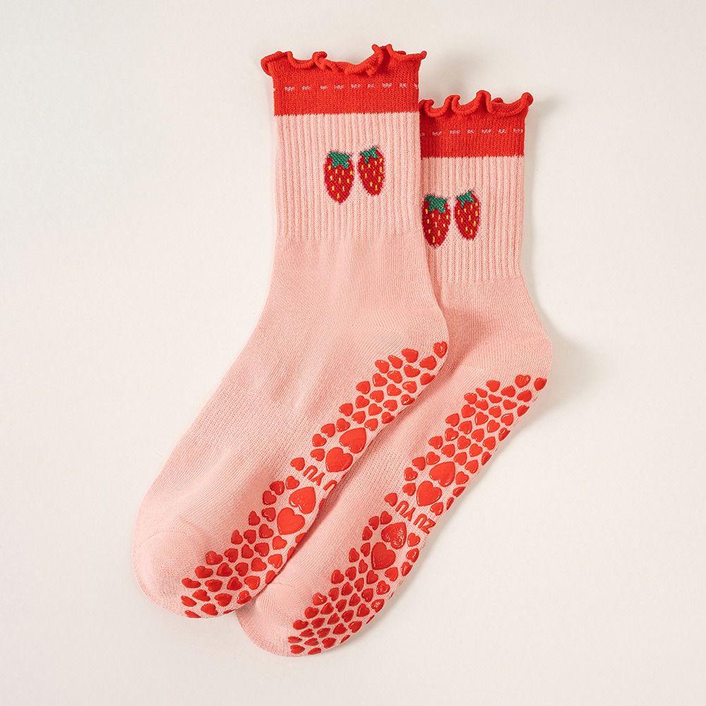 Cotton Pilates Socks Breathable Mid Tube Socks New Cherry Embroidery Socks