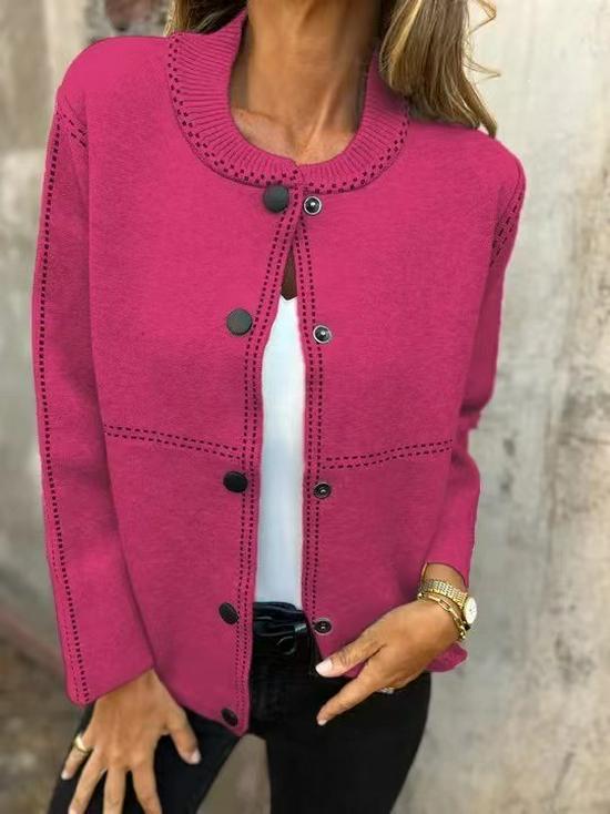 2025 Autumn/Winter Striped Loose Button-Up Round Neck Sweater Cardigan