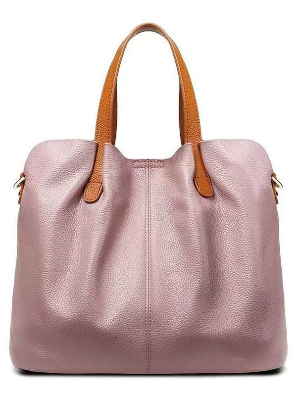 Luxury Genuine Leather Color-Block Mother-Daughter Tote: High-Capacity Crossbody Handbag for Women