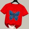 Blue Butterfly Print Children Clothing Girls Summer Casual Fashion Cute Colorful Tops Kids Crew Neck Short Sleeve T-shirts