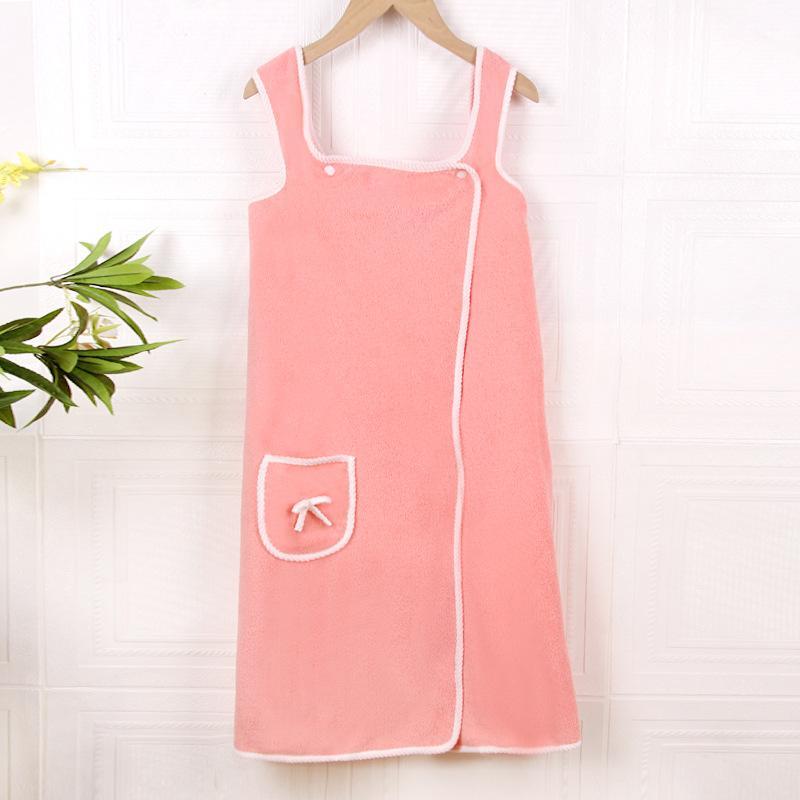 Soft Coral Fleece Wearable Bath Towel With Front Pocket Fast Water Absorption For Home Shower Spa Daily Use