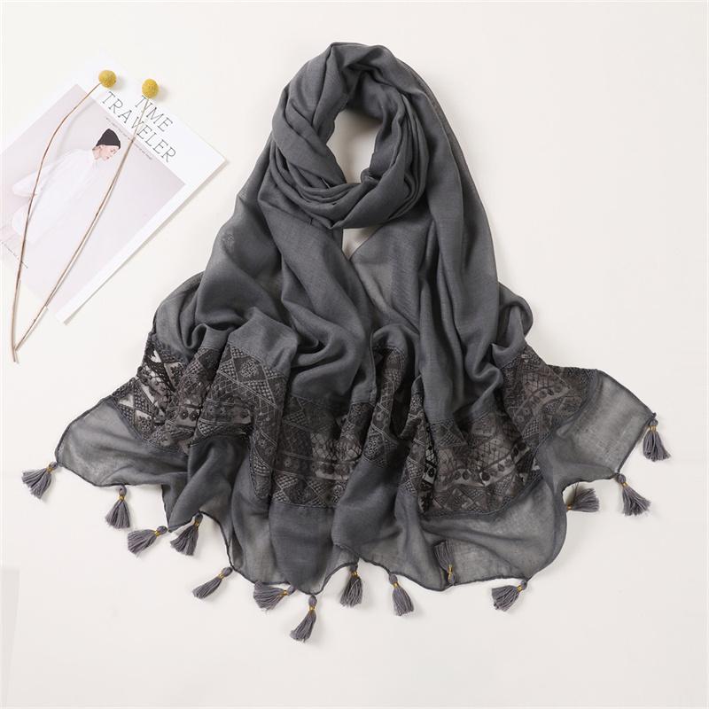 Fashion Autumn Cotton Viscose Scarf Lace Floral Patchwork Shawls Wrap Neck Hair Tie Band Beach Hijab Head Female Foulards Snood