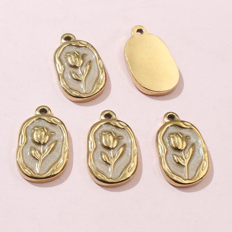 

2pcs 20x12mm Stainless Steel Rose Flower Pendant Charms Enamel DIY Jewelry Making Accessories Findings for Necklace Earrings
